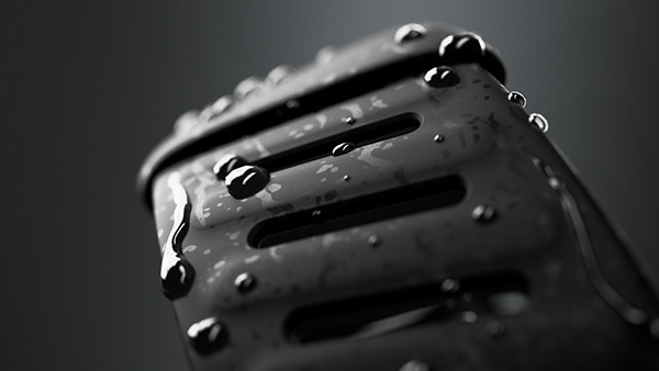 Water beaded on the dark case of the TALVER Band